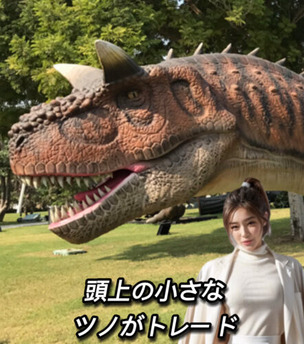 ツノの生えた肉食恐竜として有名なカルノタウルス（Carnotaurus）です！🦖