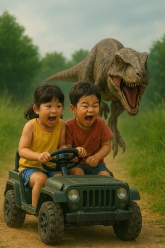 🚙💨子どもが全力で逃げる！追いかけてくるのは…リアル恐竜！？